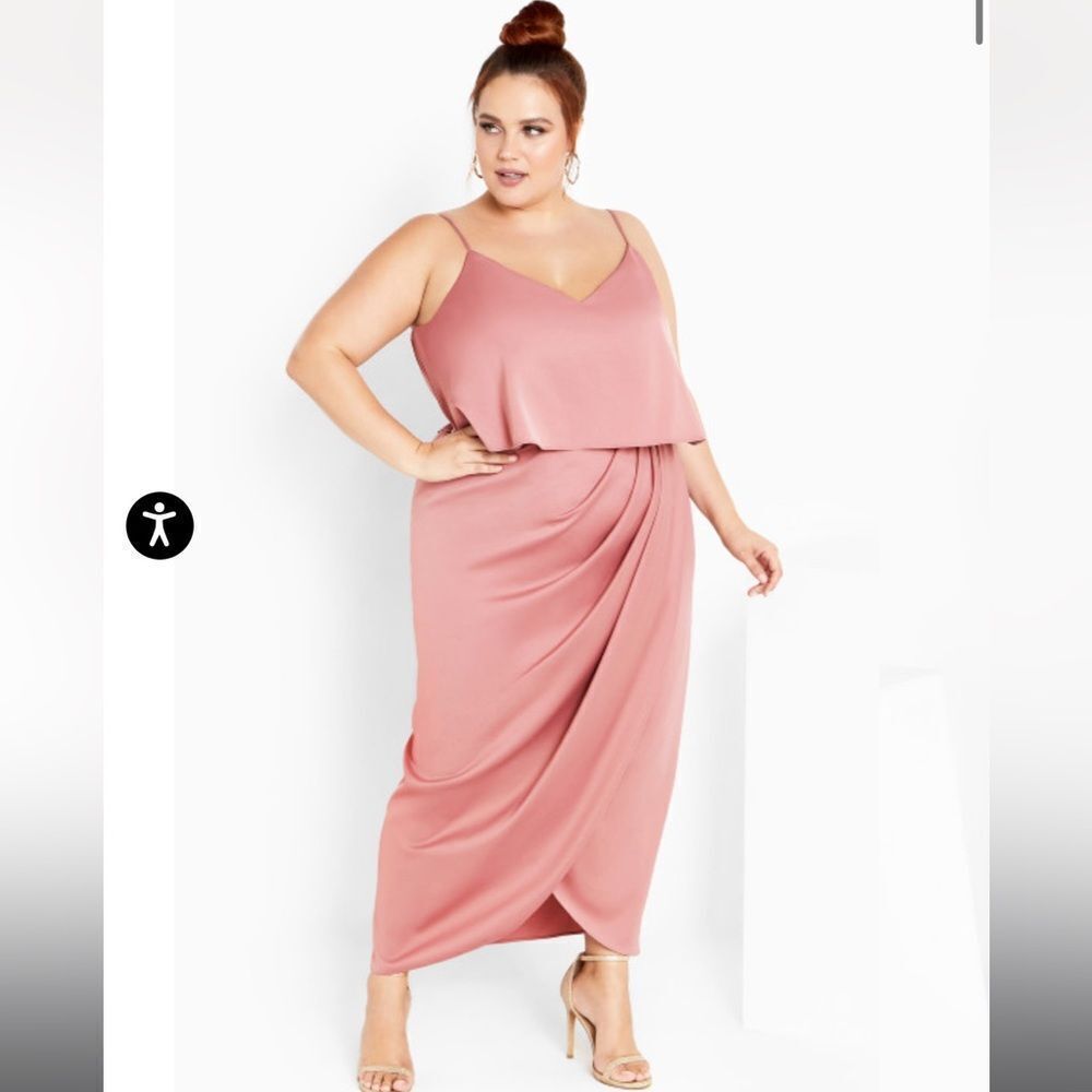 NWT CITY CHIC PLUS SIZE S 16 Baby Frill Dress‎ baby blush pink ruched maxi party